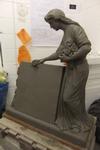 Large Memorial Headstone and statuette Fullscale Approved design in clay prior to carving in Portland stone.